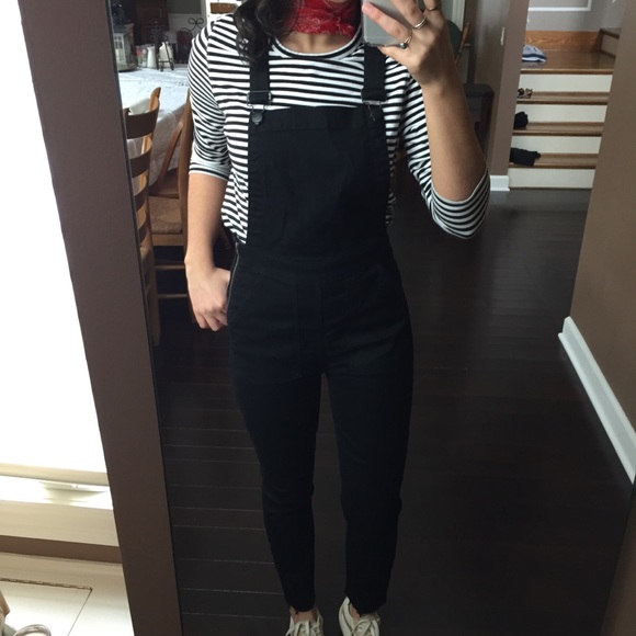 madewell black skinny overalls